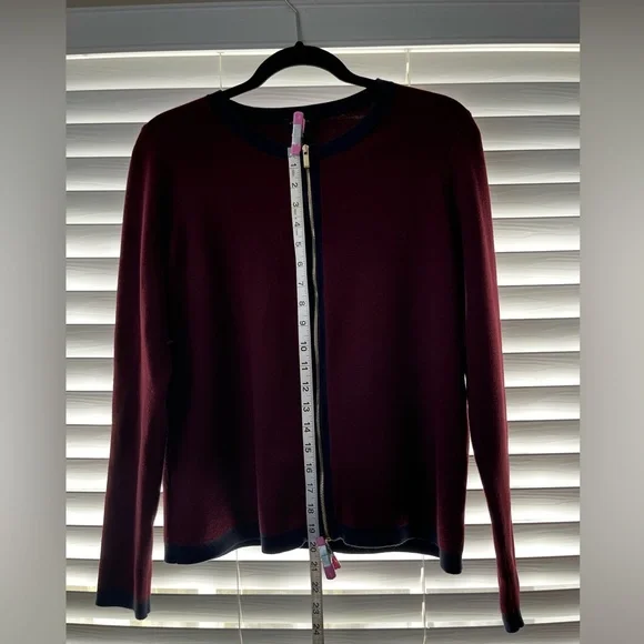 ANN TAYLOR, gold zipper front, cardigan. - Picture 11 of 12